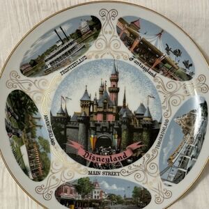 Disney Souvenir Plate 60s Disneyland Park White Excellent Gold Castle Vintage
